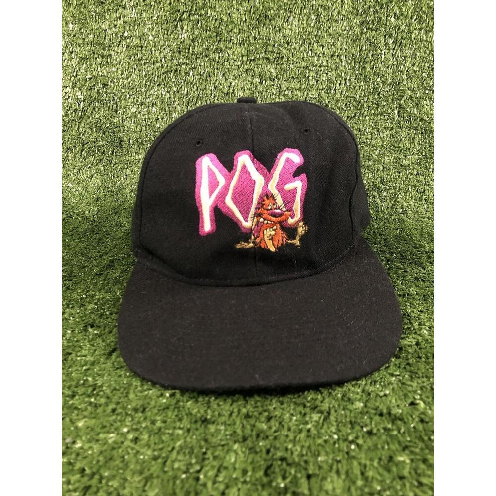 Vintage Snapback POG milk caps‎ Kc royal hat black wool 1994 RARE Poglodyte